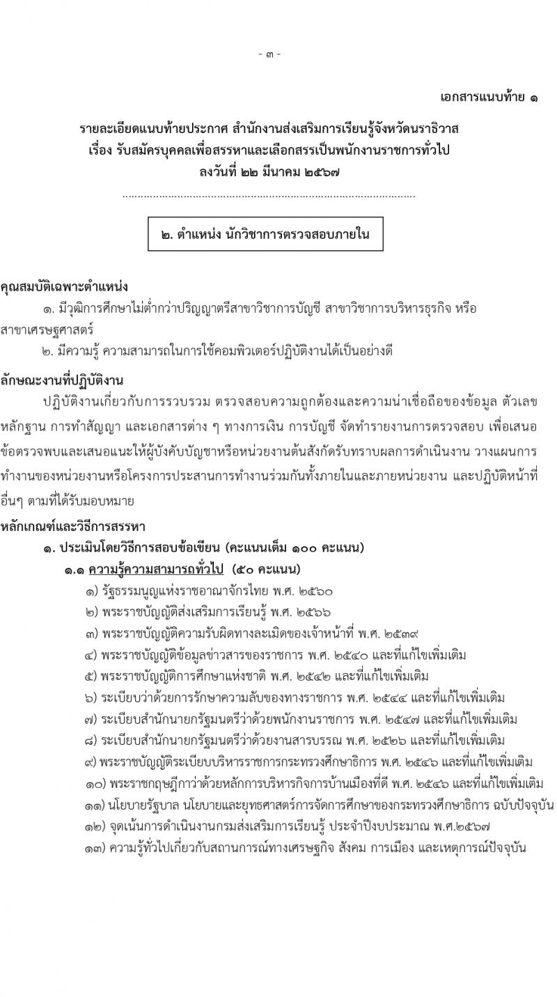 สำนักงานส่งเสริมการเรียนรู้จังหวัดนราธิวาส รับสมัครบุคคลเพื่อเลือกสรรเป็นพนักงานราชการ 5 อัตรา (วุฒิ ป.ตรี) รับสมัครสอบด้วยตนเอง ตั้งแต่วันที่ 1-5 เม.ย. 2567 หน้าที่ 8
