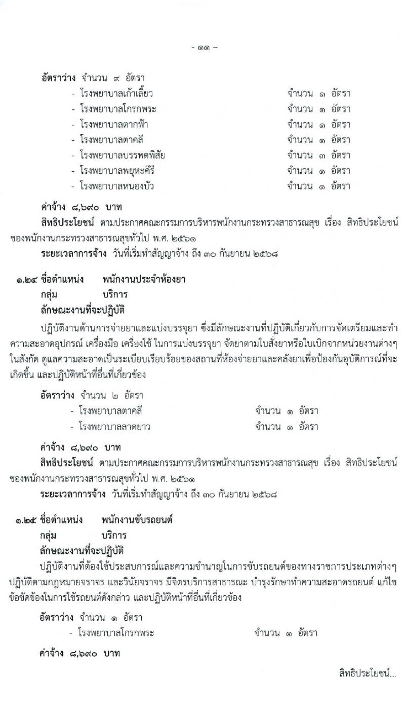 สำนักงานสาธารณสุขจังหวัดนครสวรรค์ รับสมัครบุคคลเพื่อเลือกสรรเป็นพนักงานกระทรวงสาธารณสุขทั่วไป 27 ตำแหน่ง 61 อัตรา (วุฒิ ม.ต้น ม.ปลาย ปวช. ปวส. ป.ตรี) รับสมัครสอบทางอินเทอร์เน็ต ตั้งแต่วันที่ 1-5 เม.ย. 2567 หน้าที่ 11