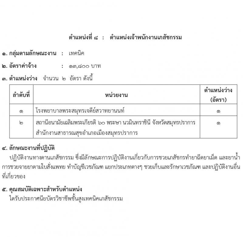 สำนักงานสาธารณสุขสมุทรปราการ รับสมัครบุคคลเพื่อเลือกสรรเป็นพนักงานกระทรวงสาธารณสุขทั่วไป 16 ตำแหน่ง 58 อัตรา (วุฒิ ม.ต้น ม.ปลาย ปวช. ปวส. ป.ตรี) รับสมัครสอบทางอินเทอร์เน็ต ตั้งแต่วันที่ 1-5 เม.ย. 2567 หน้าที่ 13