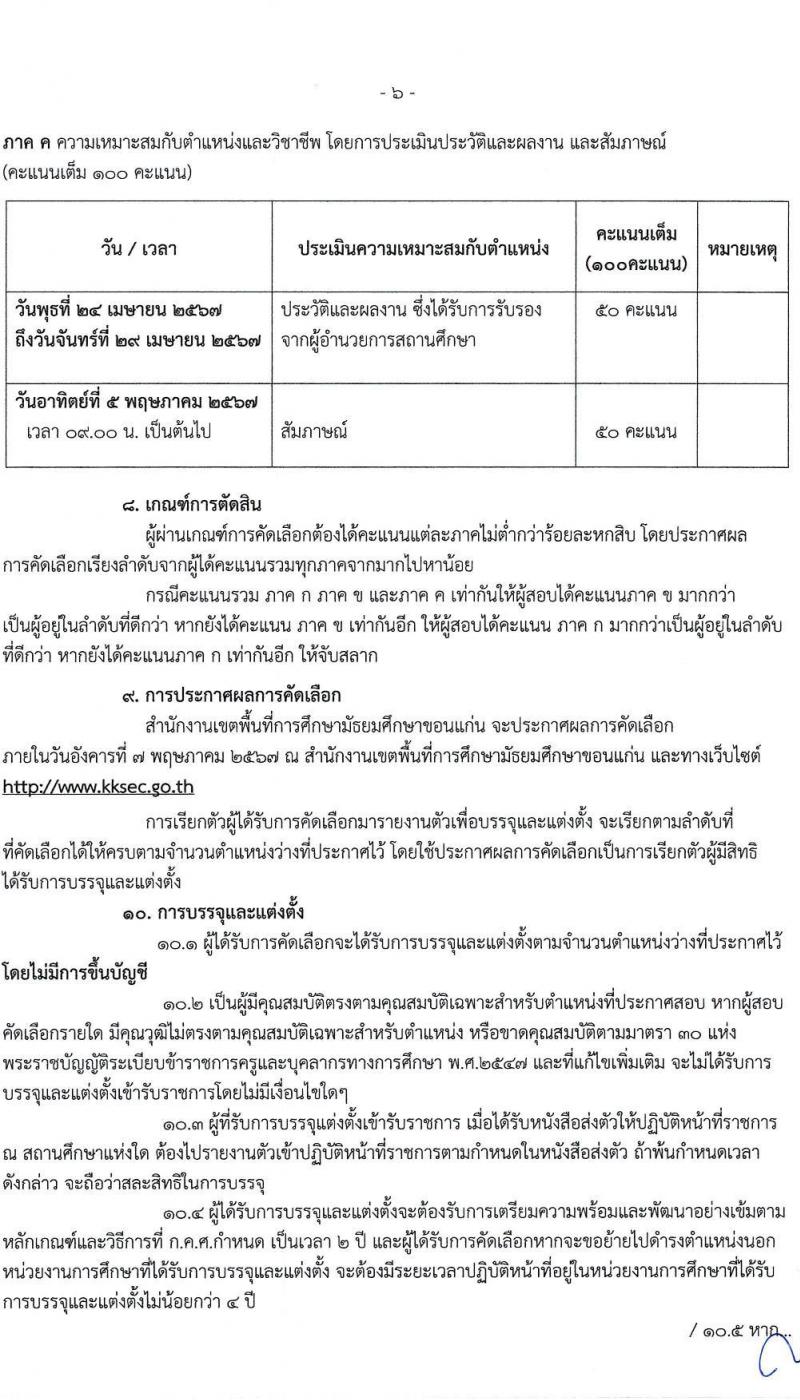 อ.ก.ค.ศ.เขตพื้นที่การศึกษามัธยมศึกษาขอนแก่น รับสมัครสอบแข่งขันเพื่อบรรจุและแต่งตั้งบุคคลเข้ารับราชการ ตำแหน่งครูผู้ช่วย 11 สาขาวิชา 19 อัตรา (วุฒิ ป.ตรี) รับสมัครสอบด้วยตนเอง ตั้งแต่วันที่ 5-11 เม.ย. 2567 หน้าที่ 6
