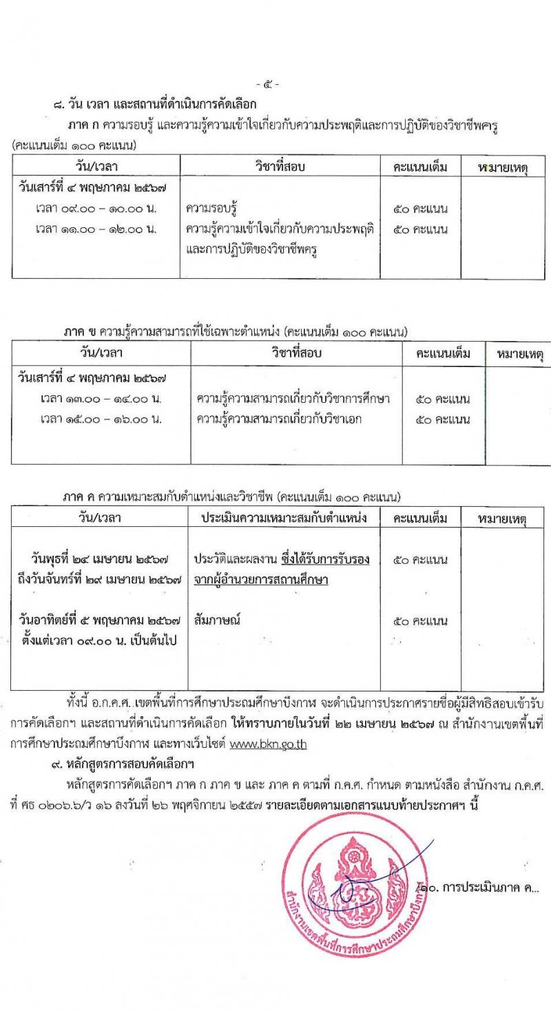 อ.ก.ค.ศ.เขตพื้นที่การศึกษาประถมศึกษาบึงกาฬ รับสมัครสอบแข่งขันเพื่อบรรจุและแต่งตั้งบุคคลเข้ารับราชการ 8 ตำแหน่ง 17 อัตรา (วุฒิ ป.ตรี) รับสมัครสอบด้วยตนเอง ตั้งแต่วันที่ 5-11 เม.ย. 2567 หน้าที่ 5
