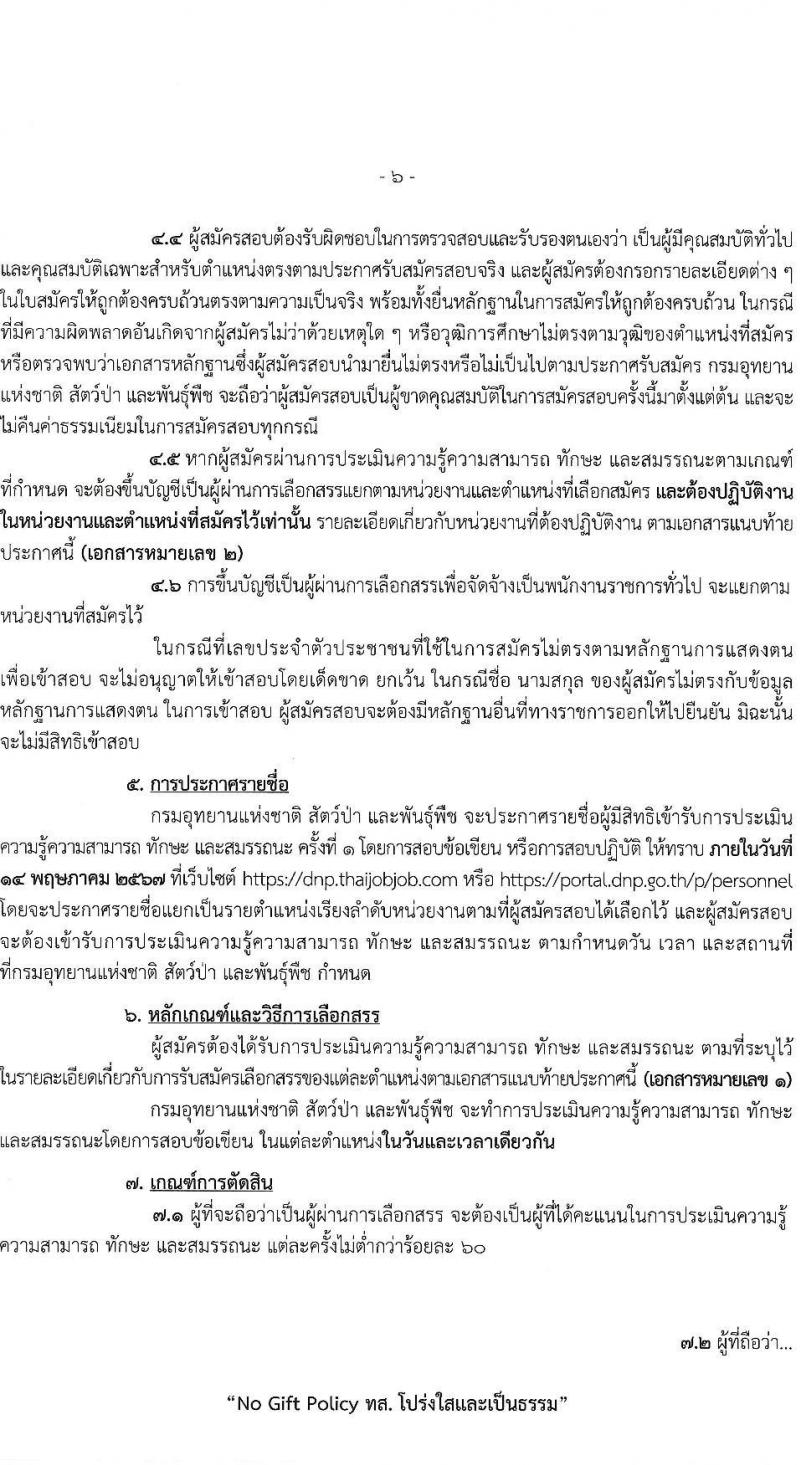 กรมอุทยานแห่งชาติ สัตว์ป่า และพันธุ์พืช รับสมัครบุคคลเพื่อเลือกสรรเป็นพนักงานราชการ 20 ตำแหน่ง ครั้งแรก 129 อัตรา (วุฒิ ปวช. ปวส. ป.ตรี) รับสมัครสอบทางอินเทอร์เน็ต ตั้งแต่วันที่ 22-30 เม.ย. 2567 หน้าที่ 6