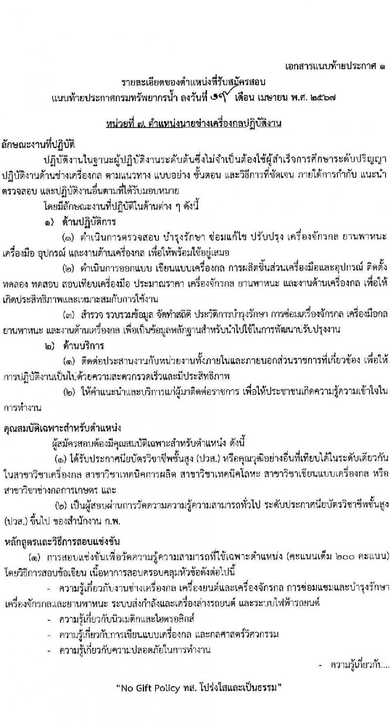 กรมทรัพยากรน้ำ รับสมัครสอบแข่งขันเพื่อบรรจุและแต่งตั้งบุคคลเข้ารับราชการ 9 ตำแหน่ง ครั้งแรก 68 อัตรา (วุฒิ ปวส.หรือเทียบเท่า ป.ตรี) รับสมัครสอบทางอินเทอร์เน็ต ตั้งแต่วันที่ 30 เม.ย. - 23 พ.ค. 2567 หน้าที่ 21