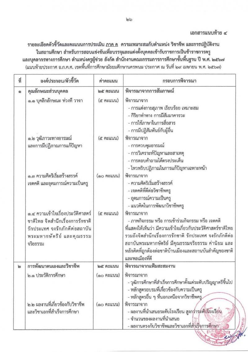 อ.ก.ค.ศ.เขตพื้นที่การศึกษามัธยมศึกษานครพนม รับสมัครสอบแข่งขันเพื่อบรรจุและแต่งตั้งบุคคลเข้ารับราชการ ตำแหน่ง ครูผู้ช่วย 8 กลุ่มวิชา 13 อัตรา (วุฒิ ป.ตรี) รับสมัครสอบทางอินเทอร์เน็ต ตั้งแต่วันที่ 8-14 พ.ค. 2567 หน้าที่ 26