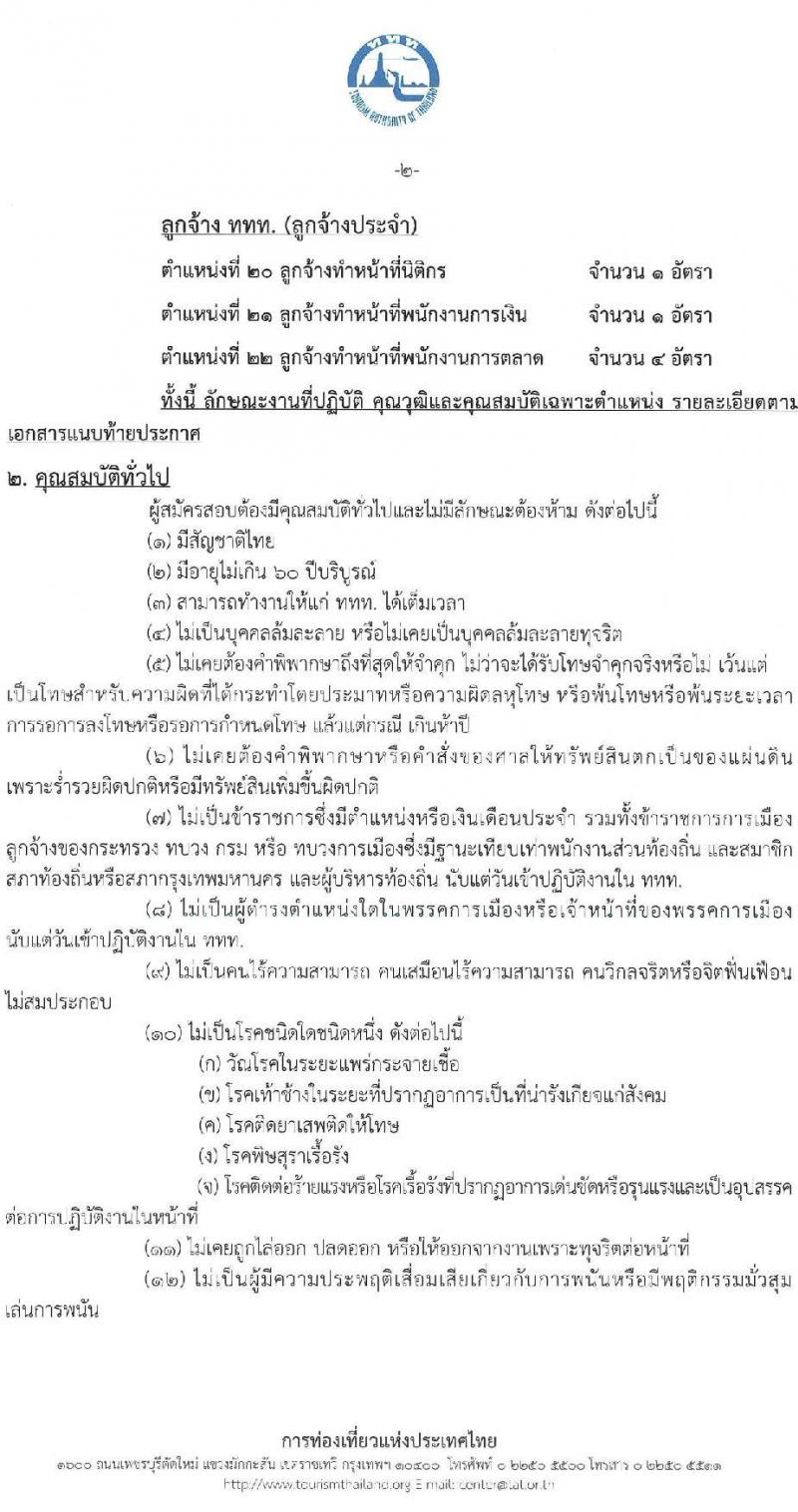การท่องเที่ยวแห่งประเทศไทย รับสมัครบุคคลเพื่อบรรจุและแต่งตั้งเป็นพนักงานและลูกจ้าง จำนวน 53 อัตรา (วุฒิ ป.ตรี ป.โท) รับสมัครสอบทางอินเทอร์เน็ต ตั้งแต่วันที่ 7-16 พ.ค. 2567 หน้าที่ 2