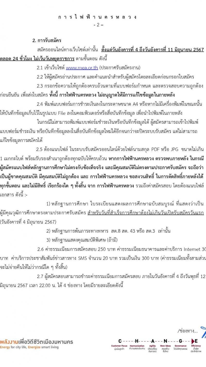 การไฟฟ้านครหลวง รับสมัครบุคคลเพื่อเลือกสรรเป็นพนักงานกระทรวงสาธารณสุขทั่วไป 36 อัตรา (วุฒิ ม.3) รับสมัครสอบทางอินเทอร์เน็ต ตั้งแต่วันที่ 4-11 มิ.ย. 2567 หน้าที่ 2