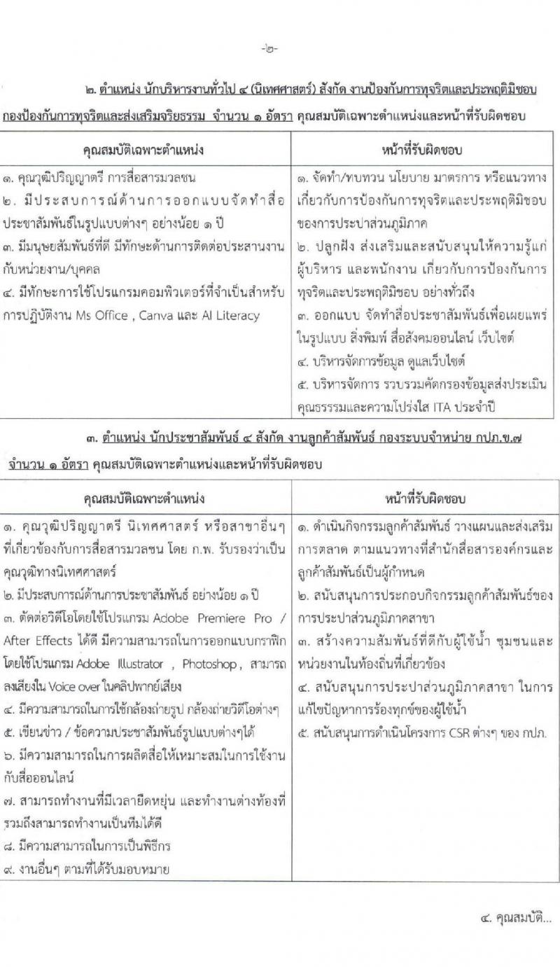 การประปาส่วนภูมิภาค รับสมัครบุคคลเพื่อบรรจุและแต่งตั้งเป็นพนักงาน 3 อัตรา (วุฒิ ป.ตรี) รับสมัครสอบทางอินเทอร์เน็ต ตั้งแต่วันที่ 10-19 มิ.ย. 2567 หน้าที่ 2