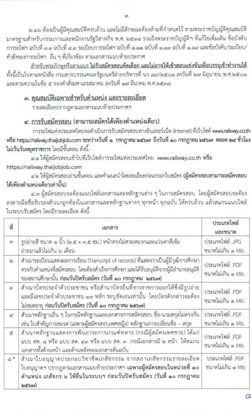 การรถไฟแห่งประเทศไทย รับสมัครสอบแข่งขันเพื่อบรรจุและแต่งตั้งบุคคลเข้ารับราชการ 27 อัตรา (วุฒิ ป.ตรี) รับสมัครสอบทางอินเทอร์เน็ต ตั้งแต่วันที่ 1-10 ก.ค. 2567 หน้าที่ 3