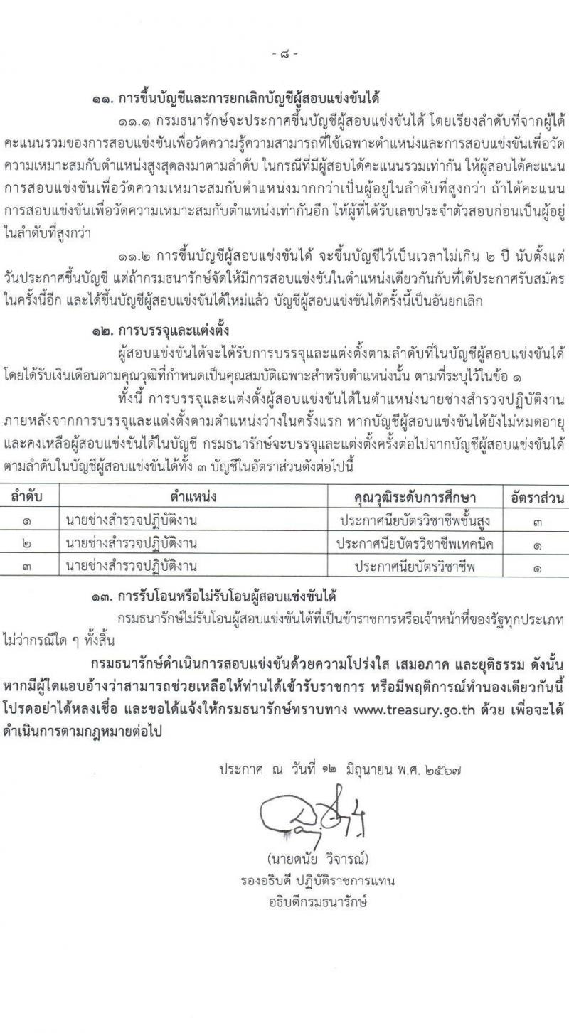 กรมธนารักษ์ รับสมัครสอบแข่งขันเพื่อบรรจุและแต่งตั้งบุคคลเข้ารับราชการ 4 ตำแหน่ง ครั้งแรก 21 อัตรา (วุฒิ ปวช. ปวท. ปวส.หรือเทียบเท่า ป.ตรี) รับสมัครสอบทางอินเทอร์เน็ต ตั้งแต่วันที่ 24 มิ.ย. - 12 ก.ค. 2567 หน้าที่ 8
