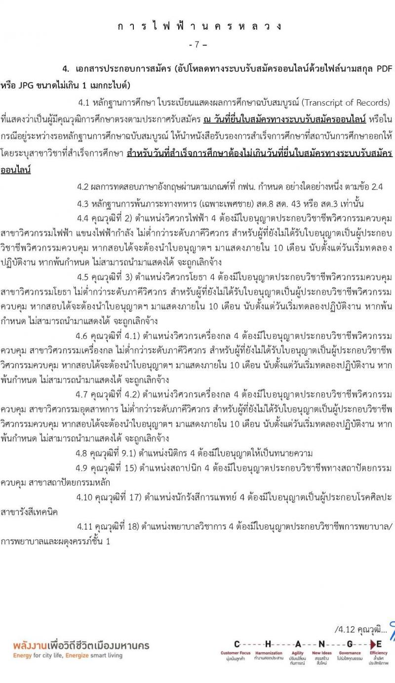 การไฟฟ้านครหลวง รับสมัครบุคคลเพื่อบรรจุและแต่งตั้งเป็นพนักงาน 86 อัตรา (วุฒิ ปวส. ป.ตรี ป.โท) รับสมัครสอบทางอินเทอร์เน็ต ตั้งแต่วันที่ 24 มิ.ย. - 1 ก.ค. 2567 หน้าที่ 7