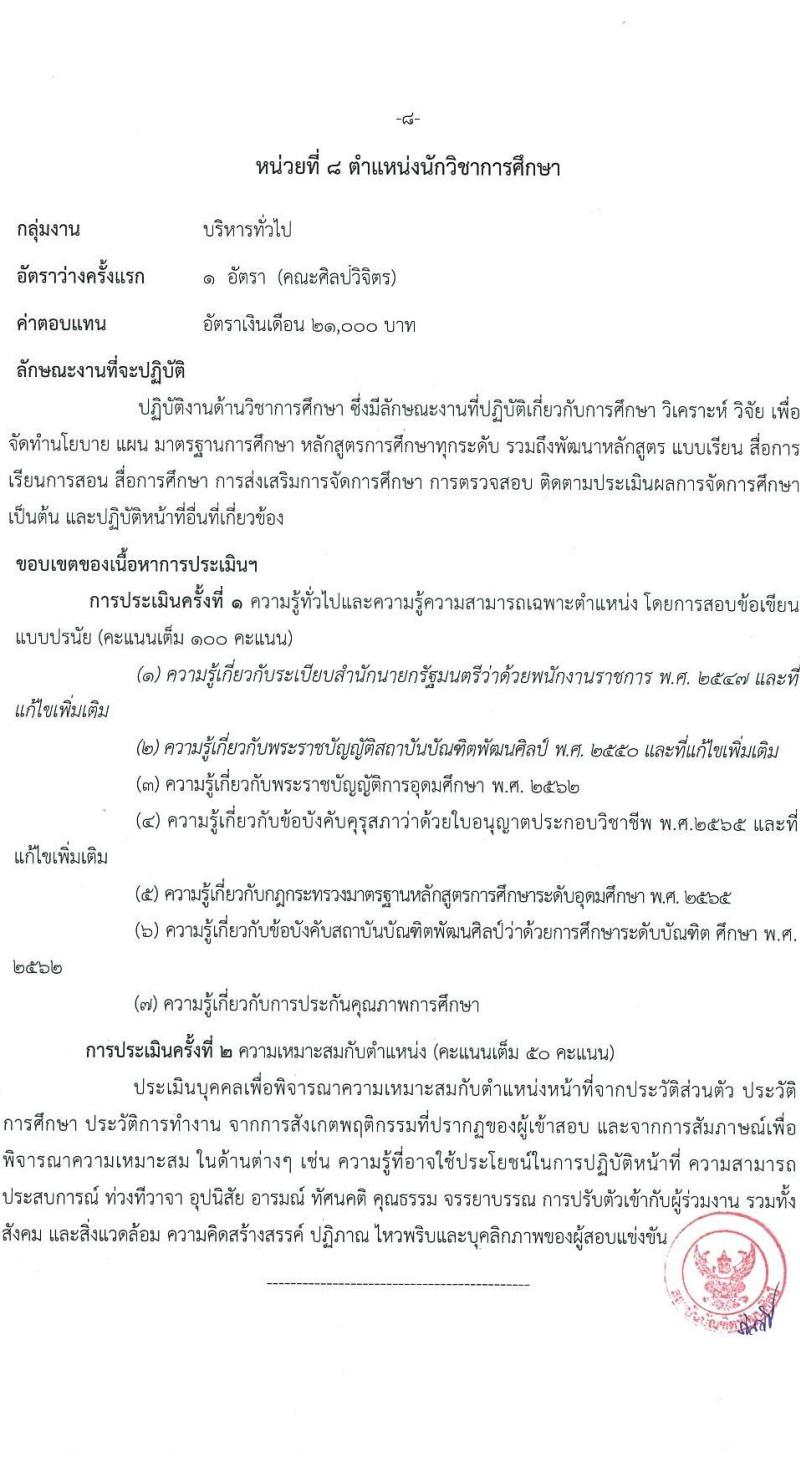 สถาบันบัณฑิตพัฒนศิลป์ รับสมัครบุคคลเพื่อเลือกสรรเป็นพนักงานราชการ 8 ตำแหน่ง ครั้งแรก 12 อัตรา (วุฒิ ปวช. ปวส.หรือเทียบเท่า ป.ตรี ป.โท) รับสมัครสอบทางอินเทอร์เน็ต ตั้งแต่วันที่ 8-22 ก.ค. 2567 หน้าที่ 16