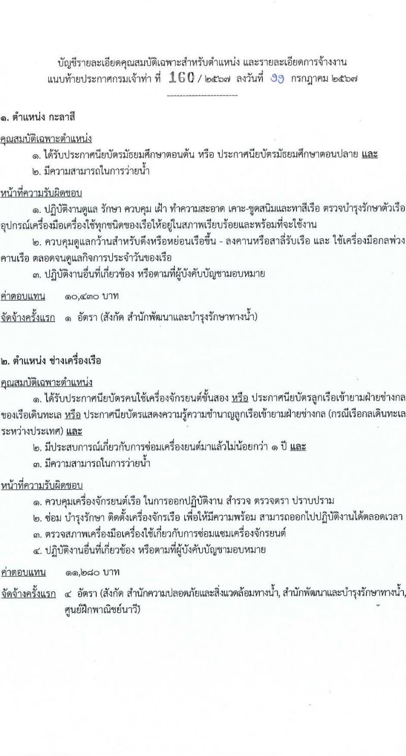 กรมเจ้าท่า รับสมัครบุคคลเพื่อเลือกสรรเป็นพนักงานราชการ 14 ตำแหน่ง ครั้งแรก 42 อัตรา (วุฒิ ม.ต้น ม.ปลาย ปวช. ปวส. ป.ตรี) รับสมัครสอบทางอินเทอร์เน็ต ตั้งแต่วันที่ 19-30 ก.ค. 2567 หน้าที่ 7