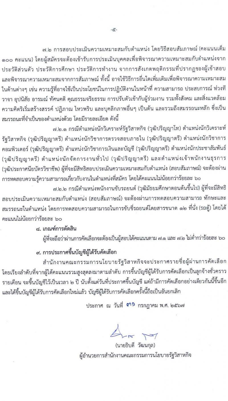 สำนักงานคณะกรรมการนโยบายรัฐวิสาหกิจ รับสมัครคัดเลือกบุคคลเพื่อเป็นลูกจ้างชั่วคราว 8 ตำแหน่ง 16  อัตรา (วุฒิ ม.ต้น ม.ปลาย ปวช. ปวส. ป.ตรี ป.โท) รับสมัครสอบทางอินเทอร์เน็ต ตั้งแต่วันที่ 9-29 ส.ค. 2567 หน้าที่ 5