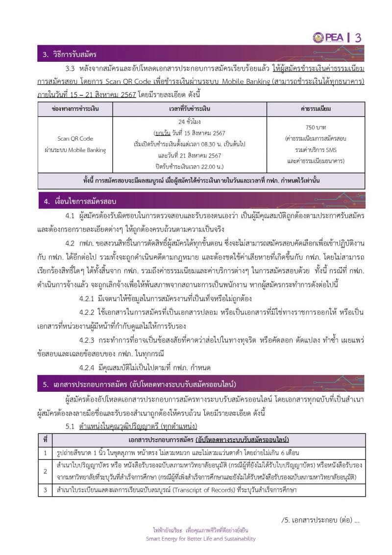 การไฟฟ้าส่วนภูมิภาค (กฟภ.) รับสมัครบุคคลเพื่อบรรจุและแต่งตั้งเป็นพนักงาน 4 ตำแหน่ง หลายอัตรา (วุฒิ ป.ตรี) รับสมัครสอบทางอินเทอร์เน็ต ตั้งแต่วันที่ 15-21 ส.ค. 2567 หน้าที่ 3