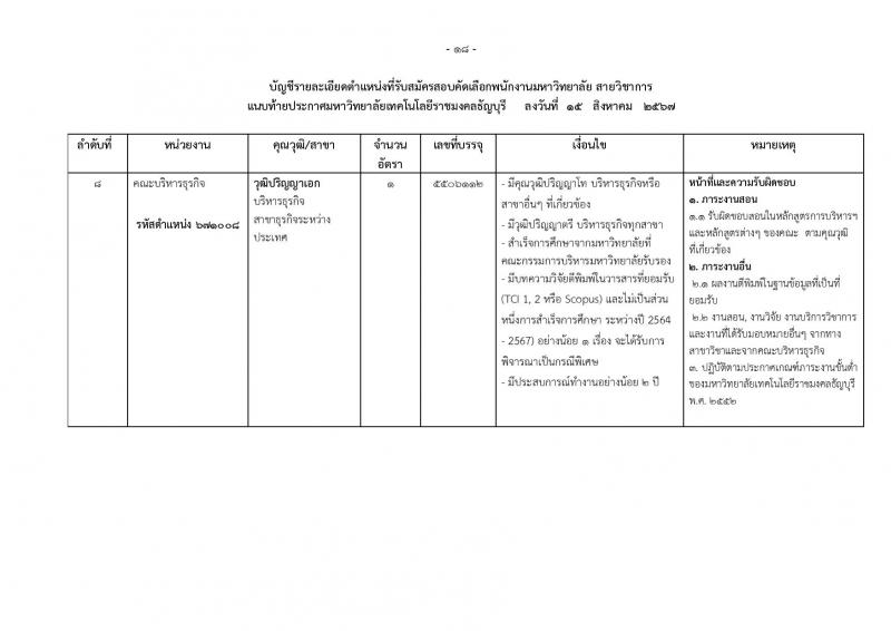 มหาวิทยาลัยเทคโนโลยีราชมงคลธัญบุรี รับสมัครบุคคลเพื่อบรรจุและแต่งตั้งเป็นพนักงาน ตำแหน่งอาจารย์ จำนวน 14 อัตรา (วุฒิ ป.โท ป.เอก) รับสมัครสอบทางอินเทอร์เน็ต ตั้งแต่วันที่ 27 ส.ค. - 2 ก.ย. 2567 หน้าที่ 3