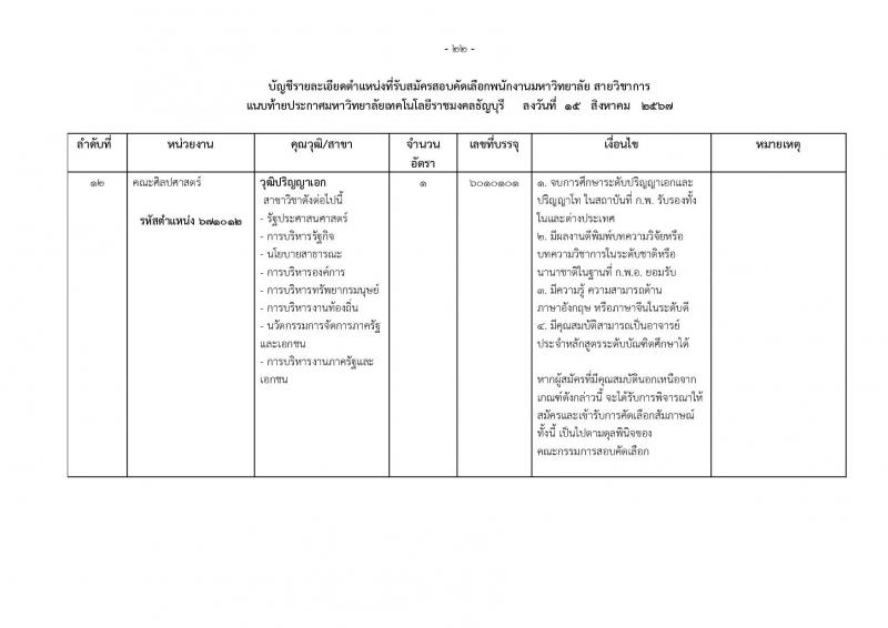 มหาวิทยาลัยเทคโนโลยีราชมงคลธัญบุรี รับสมัครบุคคลเพื่อบรรจุและแต่งตั้งเป็นพนักงาน ตำแหน่งอาจารย์ จำนวน 14 อัตรา (วุฒิ ป.โท ป.เอก) รับสมัครสอบทางอินเทอร์เน็ต ตั้งแต่วันที่ 27 ส.ค. - 2 ก.ย. 2567 หน้าที่ 7