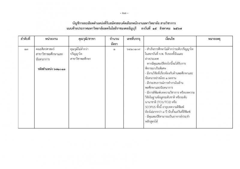 มหาวิทยาลัยเทคโนโลยีราชมงคลธัญบุรี รับสมัครบุคคลเพื่อบรรจุและแต่งตั้งเป็นพนักงาน ตำแหน่งอาจารย์ จำนวน 14 อัตรา (วุฒิ ป.โท ป.เอก) รับสมัครสอบทางอินเทอร์เน็ต ตั้งแต่วันที่ 27 ส.ค. - 2 ก.ย. 2567 หน้าที่ 8