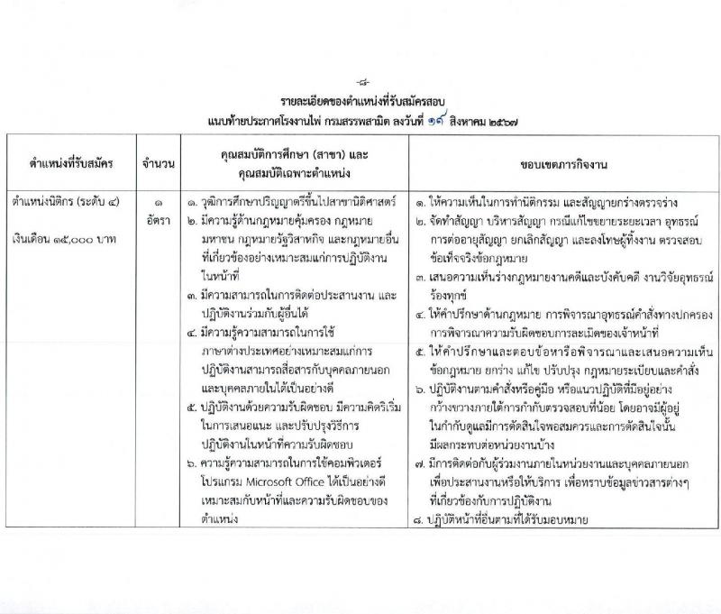 โรงงานไพ่ กรมสรรพสามิต รับสมัครบุคคลเพื่อบรรจุและแต่งตั้งเป็นพนักงาน 4 ตำแหน่ง 5 อัตรา (วุฒิ ป.ตรี) รับสมัครสอบทางอีเมล ตั้งแต่วันที่ 20 ส.ค. - 20 ก.ย. 2567 หน้าที่ 8