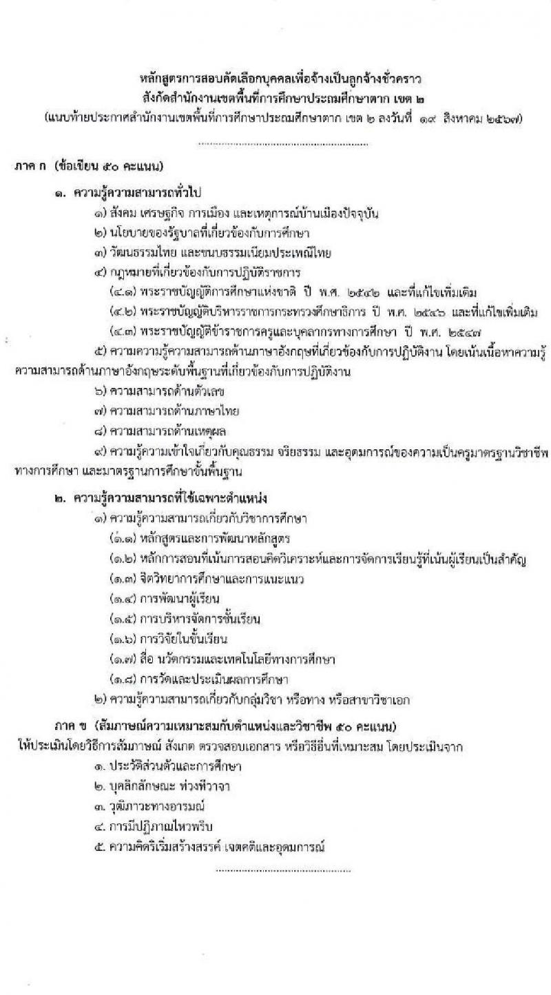 สำนักงานเขตพื้นที่การศึกษาประถมศึกษาตา เขต 2 รับสมัครคัดเลือกบุคคลเพื่อเป็นลูกจ้างชั่วคราว ตำแหน่งครู จำนวน 9 อัตรา (วุฒิ ป.ตรี) รับสมัครสอบด้วยตนเอง ตั้งแต่วันที่ 26 ส.ค. - 1 ก.ย. 2567 หน้าที่ 7