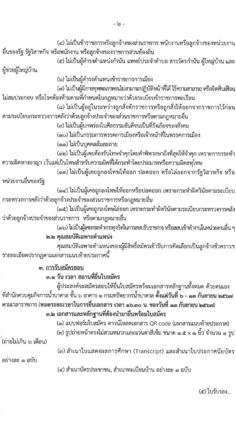 กรมทรัพยากรน้ำบาดาล รับสมัครคัดเลือกบุคคลเพื่อเป็นลูกจ้างชั่วคราว 3 ตำแหน่ง 19 อัตรา (วุฒิ ไม่จำกัดวุฒิ และวุฒิ ป.ตรี) รับสมัครสอบด้วยตนเอง ตั้งแต่วันที่ 6-13 ก.ย. 2567 หน้าที่ 2