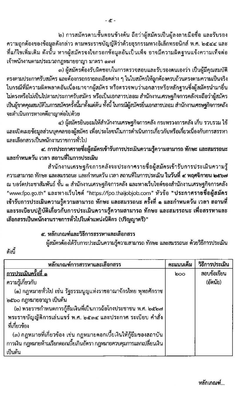 สำนักงานเศรษฐกิจการคลัง รับสมัครบุคคลเพื่อเลือกสรรเป็นพนักงานราชการ ตำแหน่งนิติกร ครั้งแรก 2 อัตรา (วุฒิ ป.ตรี) รับสมัครสอบทางอินเทอร์เน็ต ตั้งแต่วันที่ 8-25 ต.ค. 2567 หน้าที่ 5