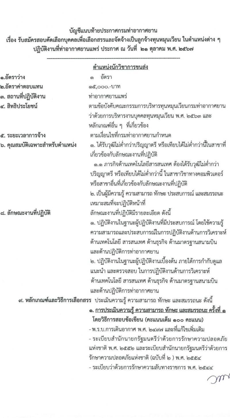 กรมท่าอากาศยาน รับสมัครบุคคลเพื่อสรรหาและจัดจ้างเป็นลูกจ้างทุนหมุนเวียน 2 ตำแหน่ง 2 อัตรา (วุฒิ ปวส. ป.ตรี) รับสมัครสอบด้วยตนเอง ตั้งแต่วันที่ 29 ต.ค. - 7 พ.ย. 2567 หน้าที่ 7
