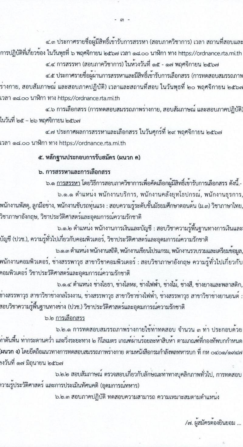 กรมสรรพาวุธทหารบก รับสมัครบุคคลเพื่อเลือกสรรเป็นพนักงานราชการ 21 อัตรา (วุฒิ ม.3 ขึ้นไป ปวช.) รับสมัครสอบด้วยตนเอง ตั้งแต่วันที่ 18-27 ต.ค. 2567 หน้าที่ 3
