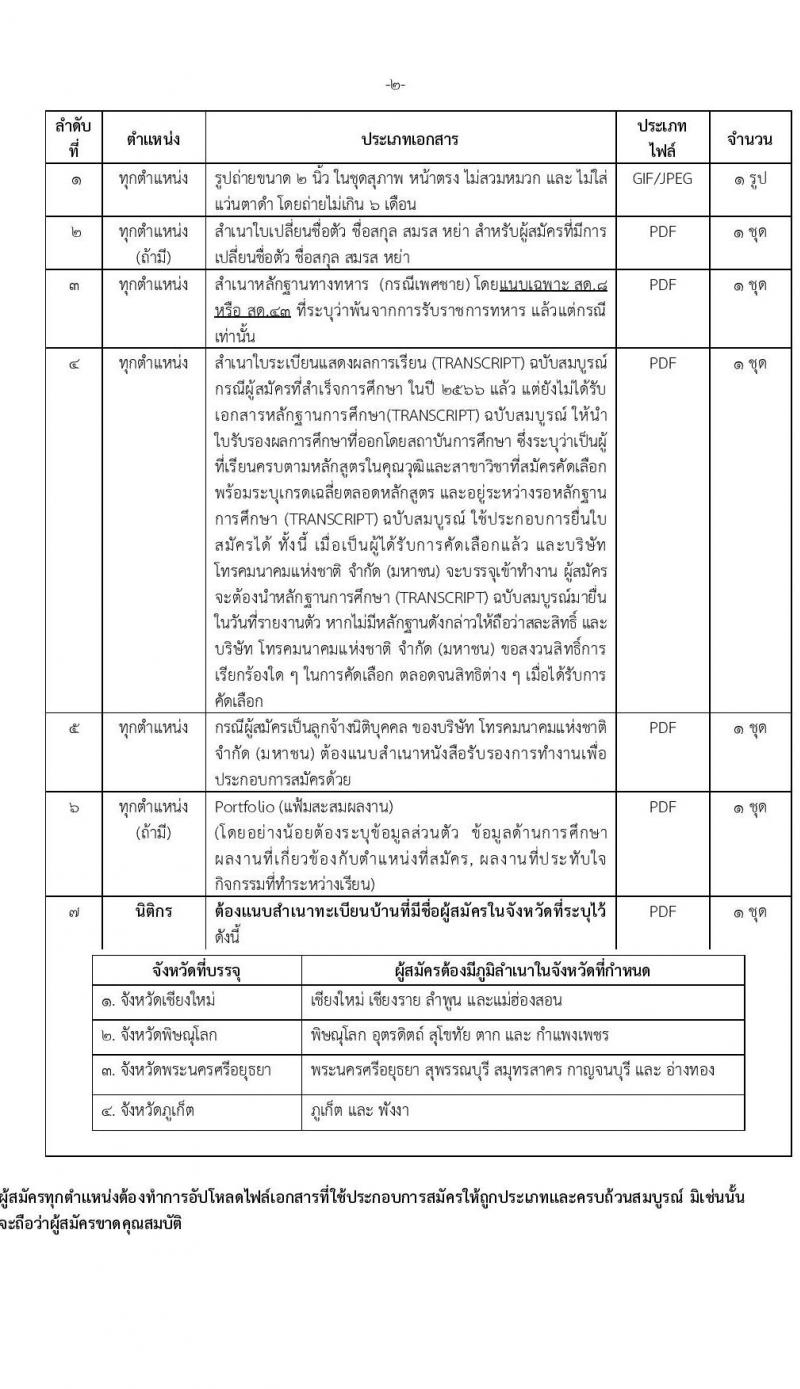 บริษัท โทรคมนาคมแห่งชาติ จำกัด (มหาชน) รับสมัครบุคคลเพื่อบรรจุและแต่งตั้งเป็นพนักงาน 111 อัตรา (วุฒิ ป.ตรี) รับสมัครสอบทางอินเทอร์เน็ต ตั้งแต่วันที่ 16-28 ต.ค. 2567 หน้าที่ 2
