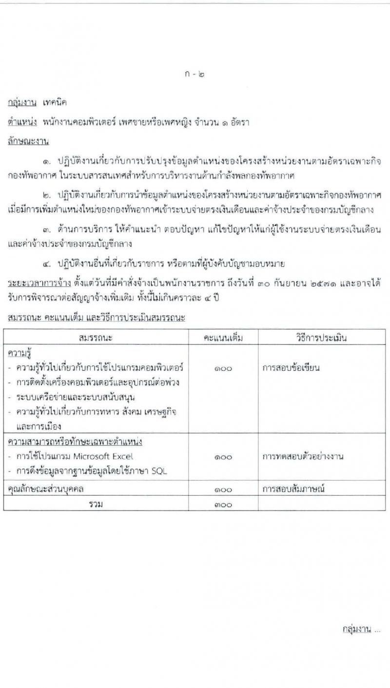 กรมกำลังพลทหารอากาศ กองทัพอากาศ รับสมัครบุคคลเพื่อเลือกสรรเป็นพนักงานราชการ 3 ตำแหน่ง ครั้งแรก 8 อัตรา (วุฒิ ม.ต้น ม.ปลาย ปวช. ป.ตรี) รับสมัครสอบทางอินเทอร์เน็ต ตั้งแต่วันที่ 1-10 พ.ย. 2567 หน้าที่ 7