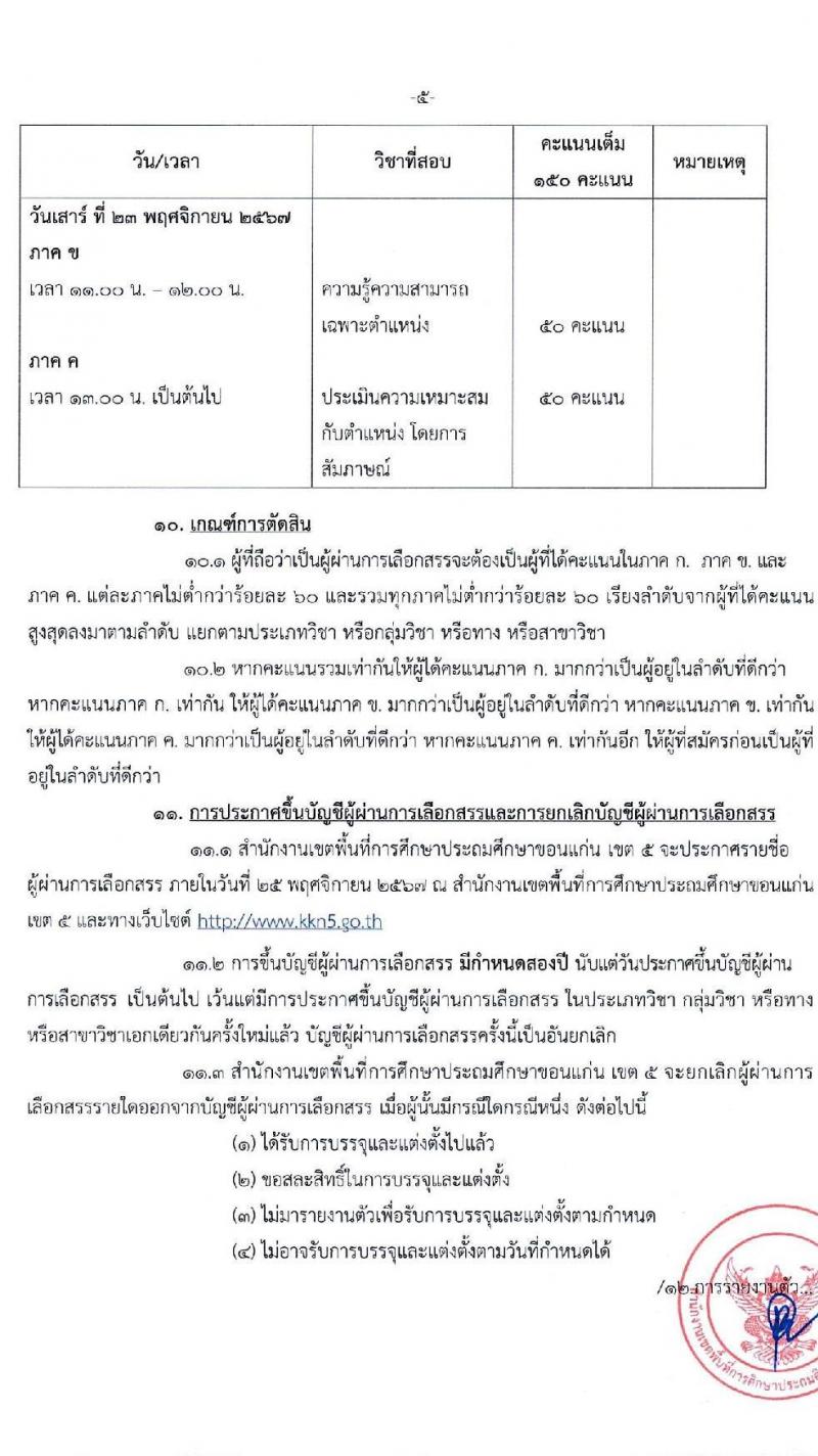 สำนักงานเขตพื้นที่การศึกษาประถมศึกษาขอนแก่น เขต 5 รับสมัครบุคคลเพื่อเลือกสรรเป็นพนักงานราชการ ตำแหน่งครูผู้สอน จำนวน 35 อัตรา (วุฒิ ป.ตรี) รับสมัครสอบด้วยตนเอง ตั้งแต่วันที่ 8-14 พ.ย. 2567 หน้าที่ 6