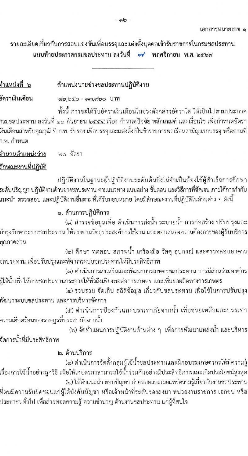 กรมชลประทาน รับสมัครสอบแข่งขันเพื่อบรรจุและแต่งตั้งบุคคลเข้ารับราชการ 8 ตำแหน่ง ครั้งแรก 58 อัตรา (วุฒิ ปวส.หรือเทียบเท่า ป.ตรี) บรรจุส่วนกลาง ส่วนภูมิภาค ชายแดนใต้ รับสมัครสอบทางอินเทอร์เน็ต ตั้งแต่วันที่ 14 พ.ย. - 4 ธ.ค. 2567 หน้าที่ 19
