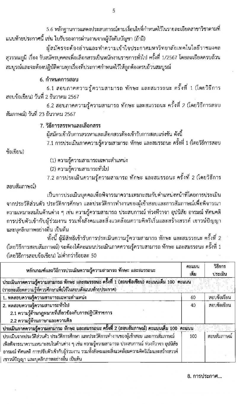 มหาวิทยาลัยเทคโนโลยีราชมงคลสุวรรณภูมิ รับสมัครบุคคลเพื่อเลือกสรรเป็นพนักงานราชการ ครั้งที่ 1/2567 จำนวน 3 อัตรา (วุฒิ ป.ตรี ป.โท ป.เอก) รับสมัครสอบทางอินเทอร์เน็ต ตั้งแต่วันที่ 15-21 พ.ย. 2567 หน้าที่ 5