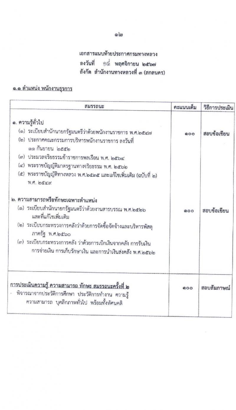 สำนักงานทางหลวงที่ 3 (สกลนคร) รับสมัครบุคคลเพื่อเลือกสรรเป็นพนักงานราชการ 4 ตำแหน่ง 8 อัตรา (วุฒิ ม.ต้น ม.ปลาย ปวช. ปวท. ปวส. อนุปริญญา) รับสมัครสอบด้วยตนเอง ตั้งแต่วันที่ 26 พ.ย. - 2 ธ.ค. 2567 หน้าที่ 13