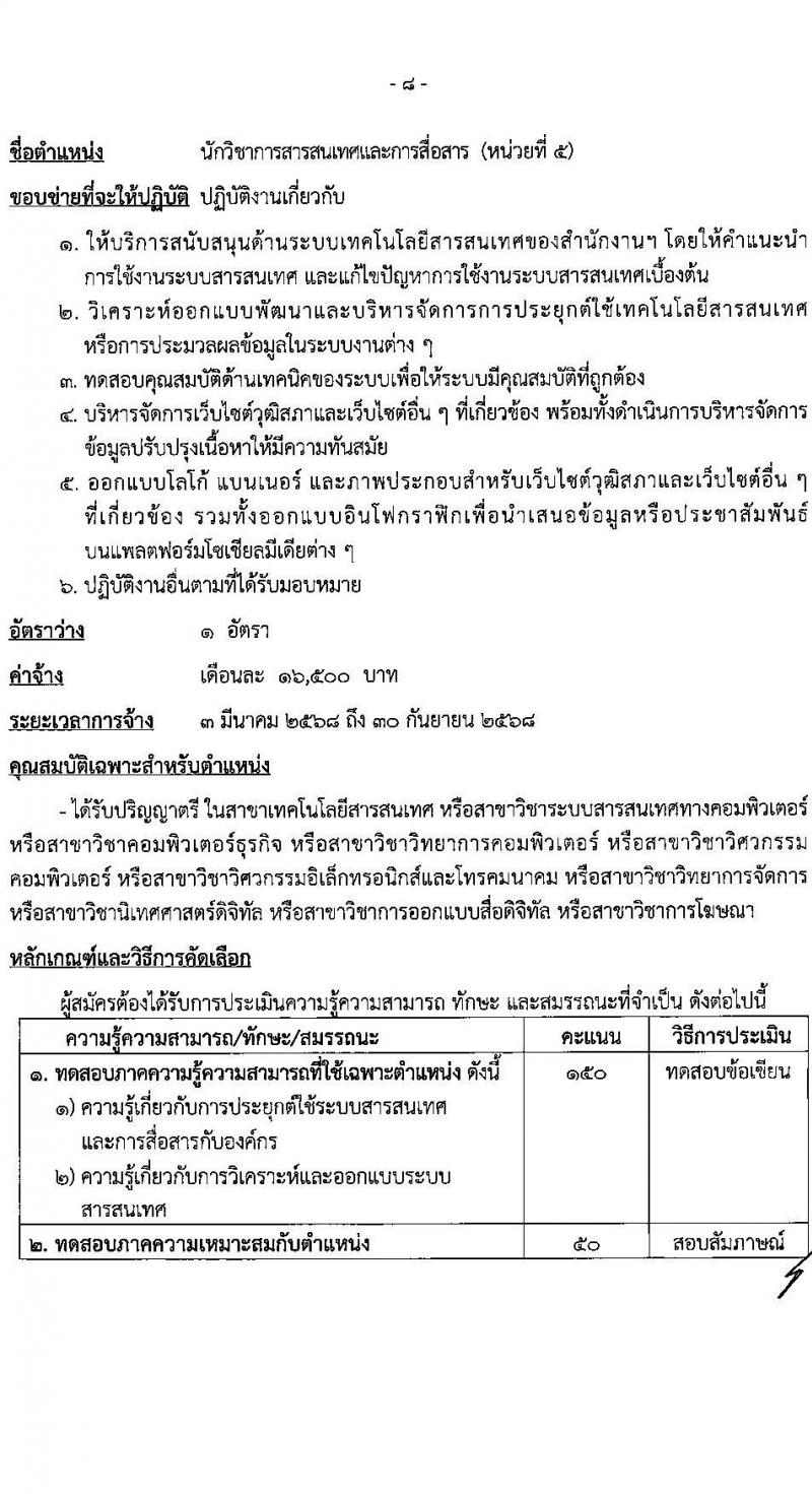 สำนักงานเลขาธิการวุฒิสภา รับสมัครบุคคลเพื่อคัดเลือกเป็นพนักงานจ้างเหมาบริการ 9 ตำแหน่ง 15 อัตรา (วุฒิ ม.ต้น ม.ปลาย ปวช. ปวส. ป.ตรี) รับสมัครสอบด้วยตนเอง ตั้งแต่วันที่ 19 พ.ย. - 11 ธ.ค. 2567 หน้าที่ 12