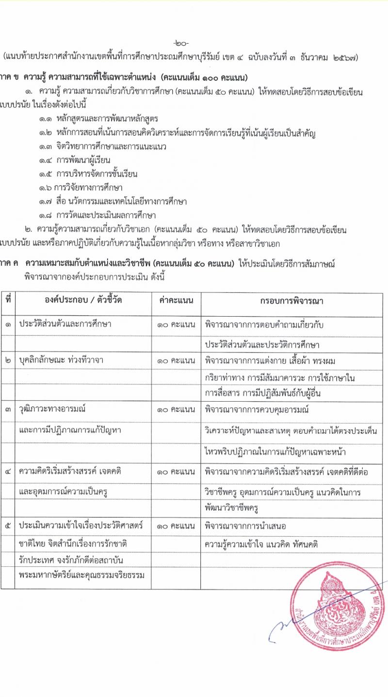สำนักงานเขตพื้นที่การศึกษาบุรีรัมย์ เขต 4 รับสมัครบุคคลเพื่อเลือกสรรเป็นพนักงานราชการ ตำแหน่งครูผู้สอน จำนวน 10 อัตรา (วุฒิ ป.ตรี) รับสมัครสอบด้วยตนเอง ตั้งแต่วันที่ 3-12 ม.ค. 2568 หน้าที่ 19