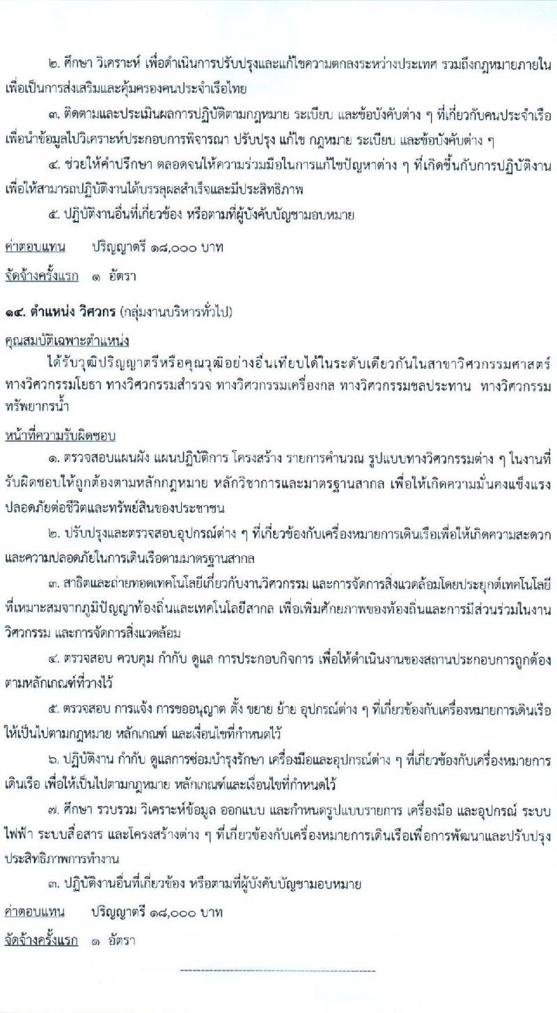 กรมเจ้าท่า รับสมัครบุคคลเพื่อเลือกสรรเป็นพนักงานราชการ (ส่วนกลาง) จำนวน 14 ตำแหน่ง 24 อัตรา (วุฒิ ม.ต้น ม.ปลาย ปวช. ปวส. ป.ตรี) รับสมัครสอบทางอินเทอร์เน็ต ตั้งแต่วันที่ 21 ธ.ค. 2567 - 4 ม.ค. 2568 หน้าที่ 14