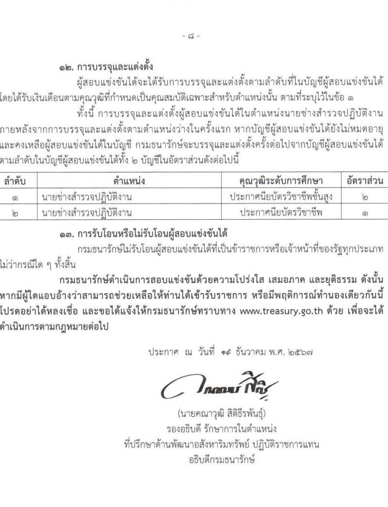 กรมธนารักษ์ รับสมัครสอบแข่งขันเพื่อบรรจุและแต่งตั้งบุคคลเข้ารับราชการ 7 ตำแหน่ง ครั้งแรก  16 อัตรา (วุฒิ ปวช. ปวส.หรือเทียบเท่า ป.ตรี) รับสมัครสอบทางอินเทอร์เน็ต ตั้งแต่วันที่ 6-24 ม.ค. 2568 หน้าที่ 8