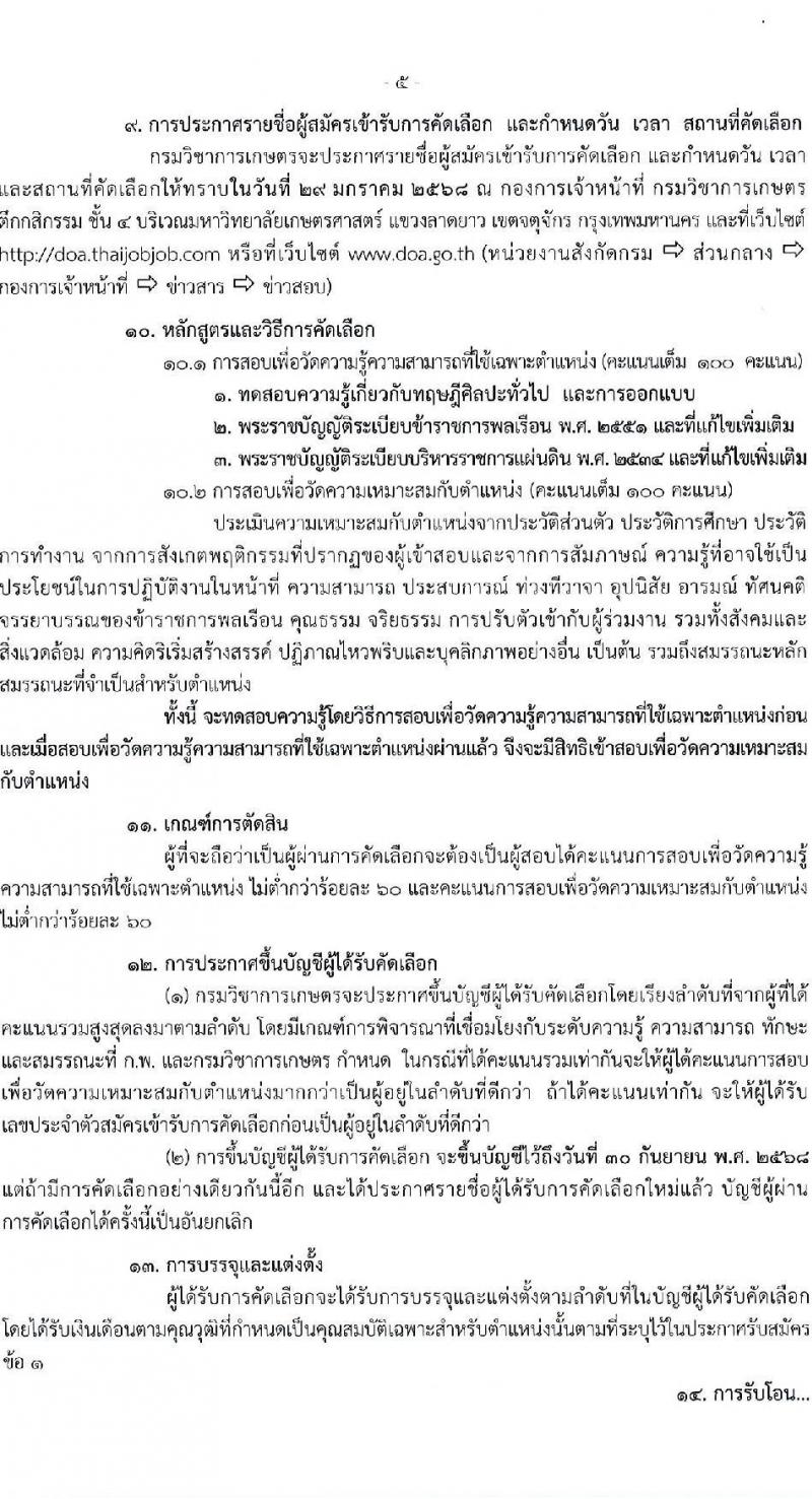 กรมวิชาการเกษตร รับสมัครสอบแข่งขันเพื่อบรรจุและแต่งตั้งบุคคลเข้ารับราชการ ตำแหน่งนายช่างศิลป์ปฏิบัติงาน ครั้งแรก 1 อัตรา (วุฒิ ปวส.หรือเทียบเท่า) รับสมัครสอบทางอินเทอร์เน็ต ตั้งแต่วันที่ 15-21 ม.ค. 2568 หน้าที่ 5
