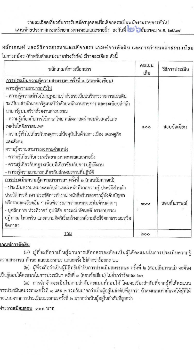 กรมทรัพยากรทางทะเลและชายฝั่ง รับสมัครบุคคลเพื่อเลือกสรรเป็นพนักงานราชการ 7 ตำแหน่ง 14 อัตรา (วุฒิ ม.ต้น ม.ปลาย ปวช. ปวส. ป.ตรี) รับสมัครสอบทางอินเทอร์เน็ต ตั้งแต่วันที่ 20-24 ม.ค. 2568 หน้าที่ 15