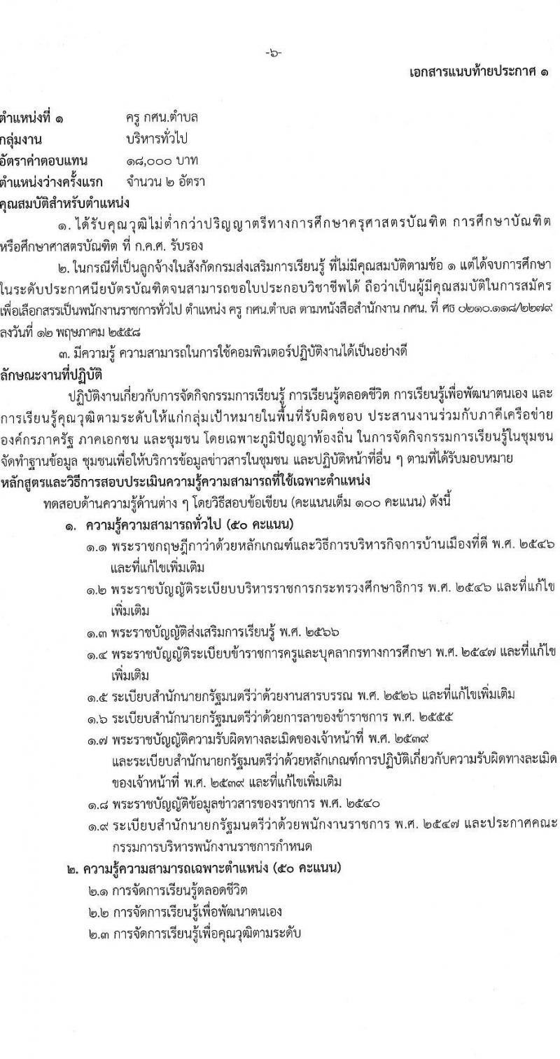 สำนักงานส่งเสริมการเรียนรู้ประจำจังหวัดเชียงราย รับสมัครบุคคลเพื่อเลือกสรรเป็นพนักงานราชการ 5 ตำแหน่ง 8 อัตรา (วุฒิ ปวส. ป.ตรี) รับสมัครสอบด้วยตนเอง ตั้งแต่วันที่ 17-23 ม.ค. 2568 หน้าที่ 6