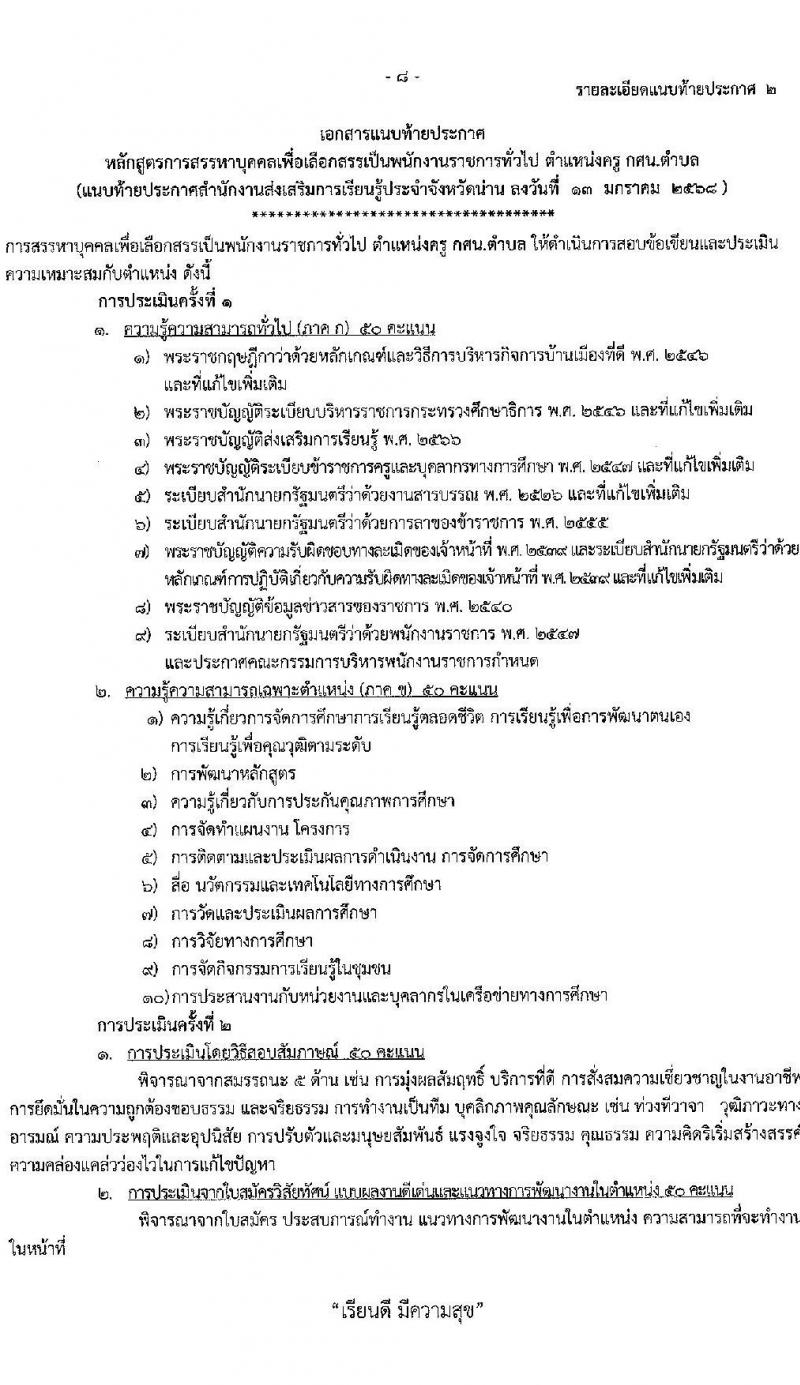สำนักงานส่งเสริมการเรียนรู้ประจำจังหวัดน่าน รับสมัครบุคคลเพื่อเลือกสรรเป็นพนักงานราชการ 3 ตำแหน่ง 9 อัตรา (วุฒิ ป.ตรี) รับสมัครสอบด้วยตนเอง ตั้งแต่วันที่ 20-24 ม.ค. 2568 หน้าที่ 8