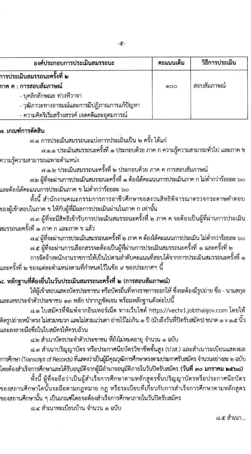 สำนักงานคณะกรรมการการอาชีวศึกษา รับสมัครบุคคลเพื่อเลือกสรรเป็นพนักงานราชการ 2 ตำแหน่ง 16 อัตรา (วุฒิ ปวส.หรือเทียบเท่า ป.ตรี) รับสมัครสอบทางอินเทอร์เน็ต ตั้งแต่วันที่ 24-30 ม.ค. 2568 หน้าที่ 5
