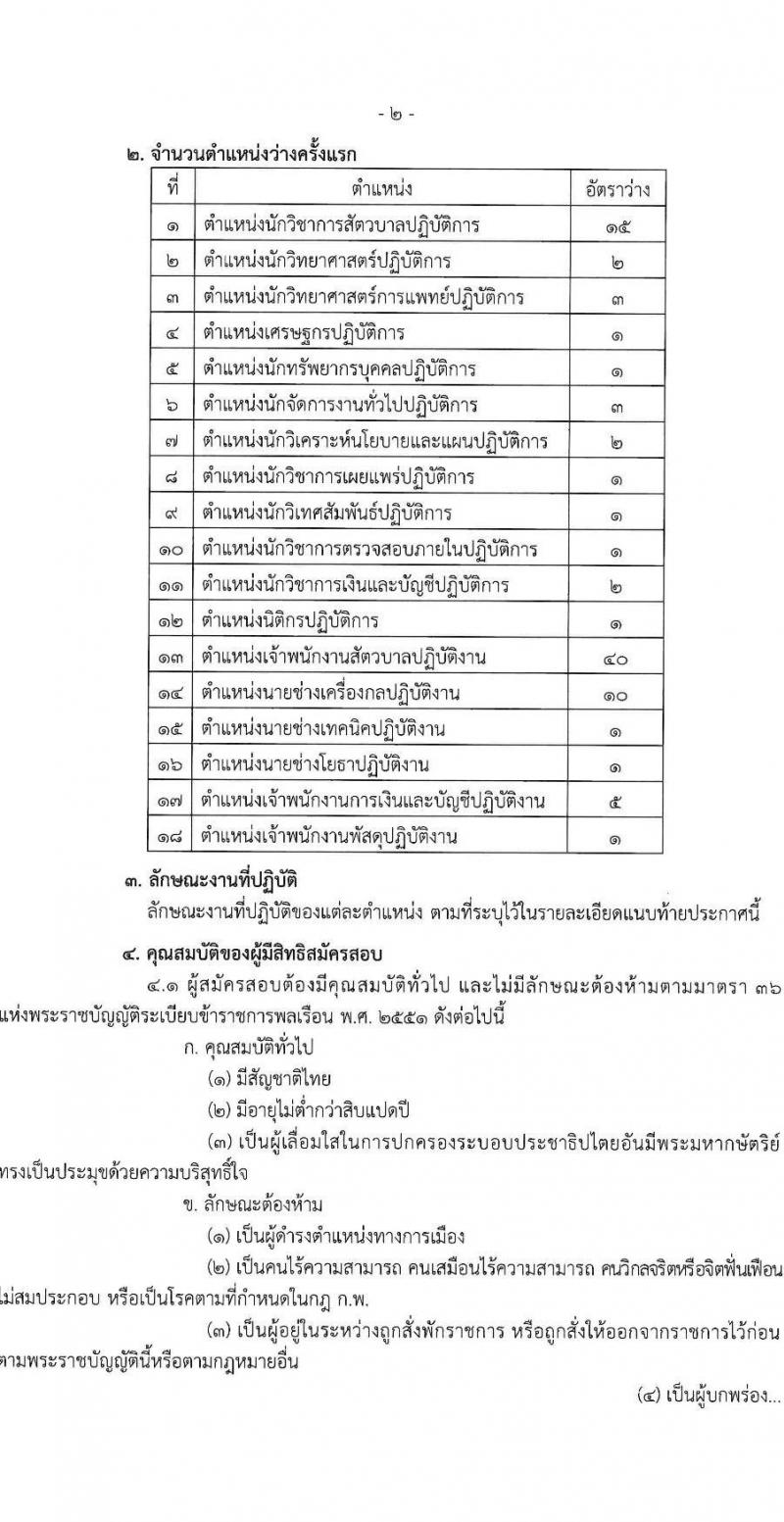 กรมปศุสัตว์ รับสมัครสอบแข่งขันเพื่อบรรจุและแต่งตั้งบุคคลเข้ารับราชการ 18 ตำแหน่ง ครั้งแรก 91 อัตรา (วุฒิ ปวส.หรือเทียบเท่า ป.ตรี) รับสมัครสอบทางอินเทอร์เน็ต ตั้งแต่วันที่ 27 ม.ค. - 18 ก.พ. 2568 หน้าที่ 2