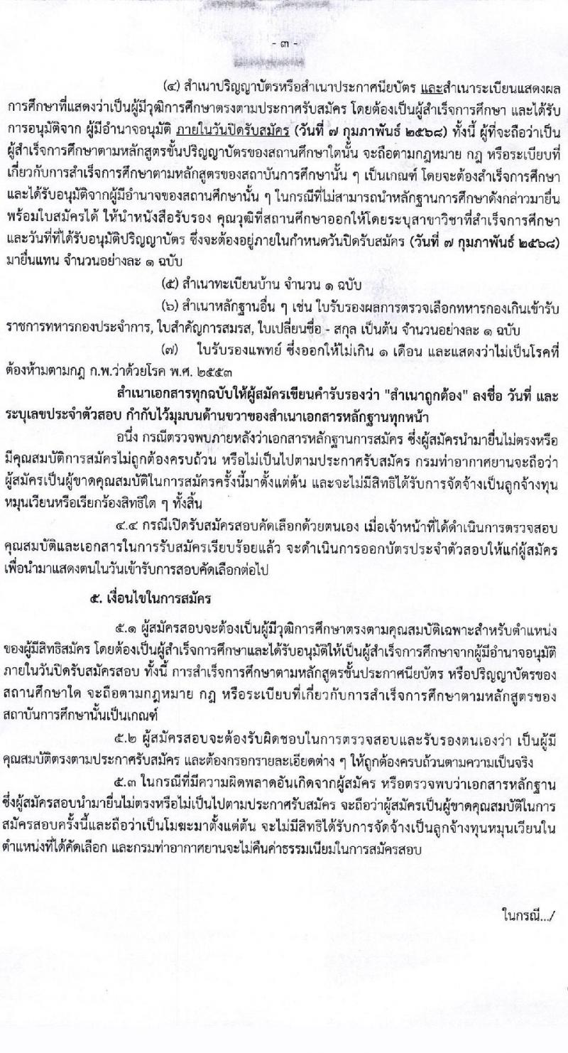 กรมท่าอากาศยาน รับสมัครคัดเลือกบุคคลเพื่อรับการจัดจ้างเหมาบริการ ปฏิบัติงานที่ท่าอากาศยานเพชบูรณ์ ตำแหน่งนายช่างไฟฟ้า จำนวน 1 อัตรา (วุฒิ ปวส.หรือเทียบเท่า) รับสมัครสอบด้วยตนเอง ตั้งแต่วันที่ 29 ม.ค. - 7 ก.พ. 2568 หน้าที่ 3