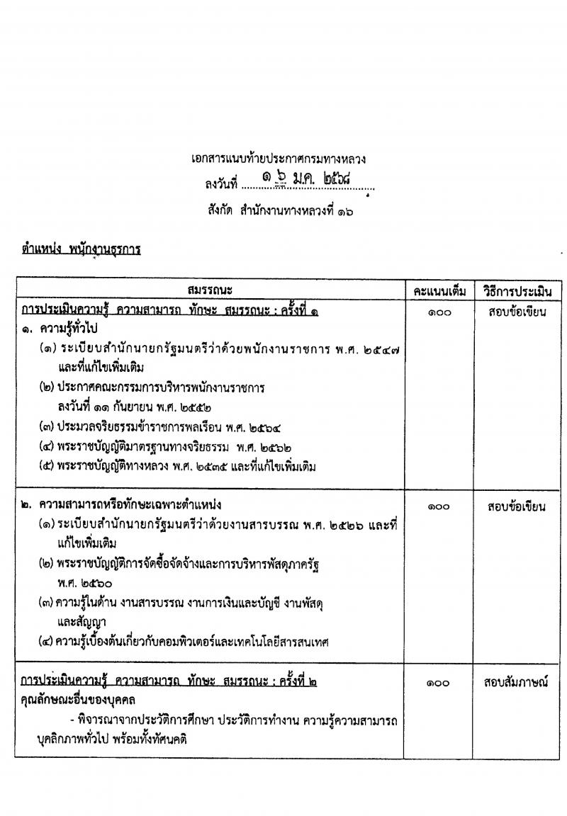 กรมทางหลวง รับสมัครสอบแข่งขันเพื่อบรรจุและแต่งตั้งบุคคลเข้ารับราชการ ปฏิบัติงานที่สำนักงานทางหลวงที่ 16 จำนวน 5 อัตรา (วุฒิ ปวช. ปวท. ปวส.) รับสมัครสอบด้วยตนเอง ตั้งแต่วันที่ 30 ม.ค. - 5 ก.พ. 2568 หน้าที่ 9