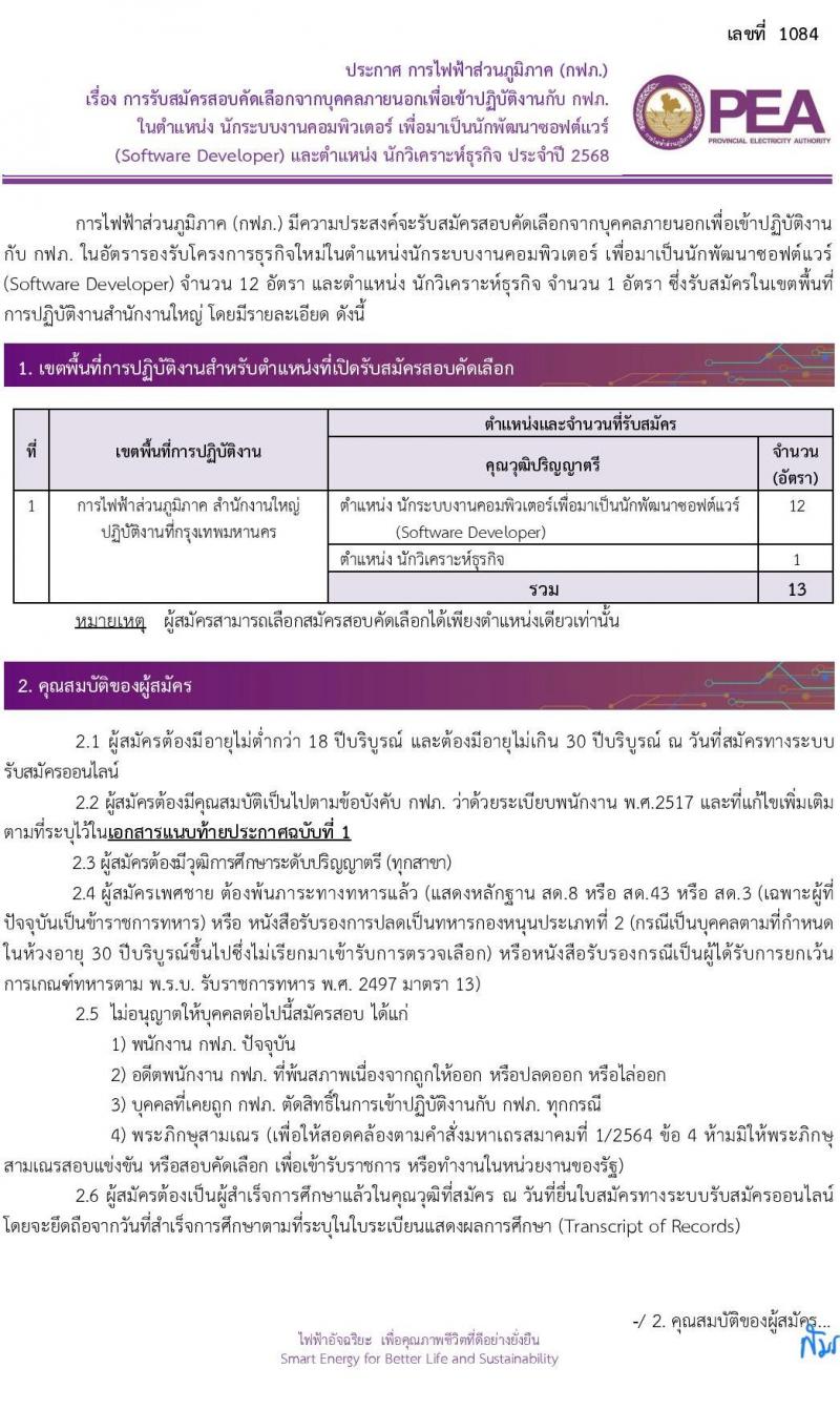 การไฟฟ้าส่วนภูมิภาค (กฟภ.) รับสมัครสอบคัดเลือกเป็นลูกจ้างกองทุน จำนวน 13 อัตรา (วุฒิ ป.ตรี ทุกสาขา) รับสมัครสอบทางอินเทอร์เน็ต ตั้งแต่วันที่ 13 ม.ค. - 10 ก.พ. 2568 หน้าที่ 2