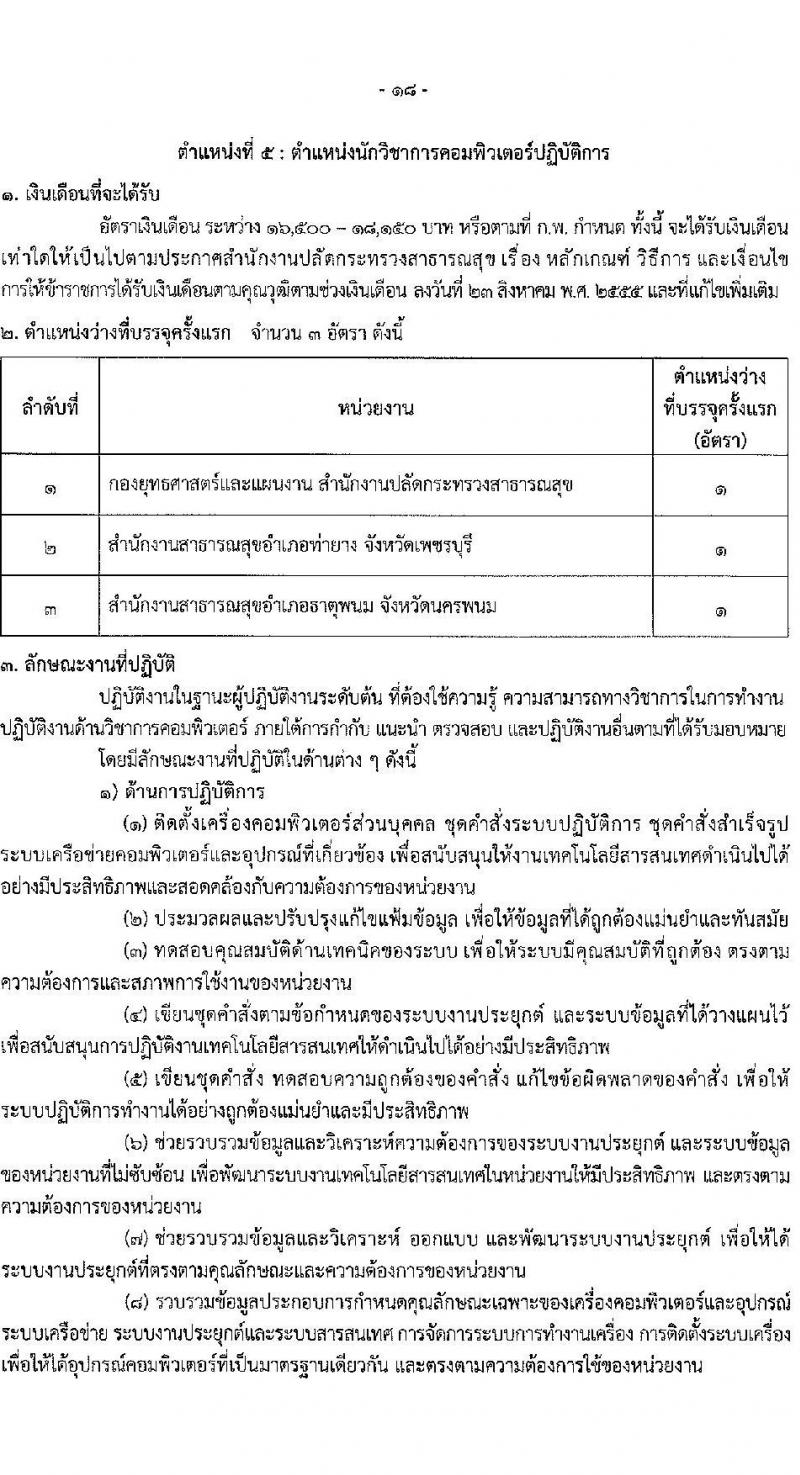 สำนักงานปลัดกระทรวงสาธารณสุข รับสมัครสอบแข่งขันเพื่อบรรจุและแต่งตั้งบุคคลเข้ารับราชการ 10 ตำแหน่ง 145 อัตรา (วุฒิ ปวส.หรือเทียบเท่า ป.ตรี) รับสมัครสอบทางอินเทอร์เน็ต ตั้งแต่วันที่ 6-28 ก.พ. 2568 หน้าที่ 18