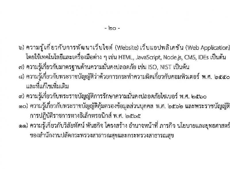 สำนักงานปลัดกระทรวงสาธารณสุข รับสมัครสอบแข่งขันเพื่อบรรจุและแต่งตั้งบุคคลเข้ารับราชการ 10 ตำแหน่ง 145 อัตรา (วุฒิ ปวส.หรือเทียบเท่า ป.ตรี) รับสมัครสอบทางอินเทอร์เน็ต ตั้งแต่วันที่ 6-28 ก.พ. 2568 หน้าที่ 20