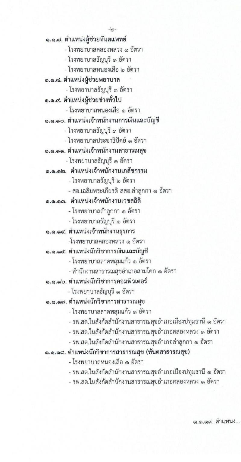 สำนักงานสาธารณสุขจังหวัดปทุมธานี รับสมัครบุคคลเพื่อเลือกสรรเป็นพนักงานกระทรวงสาธารณสุขทั่วไป 73 อัตรา (วุฒิ ม.ต้น ม.ปลาย ปวช. ปวส. ป.ตรี) รับสมัครสอบด้วยตนเอง ตั้งแต่วันที่ 3-7 ก.พ. 2568 หน้าที่ 2