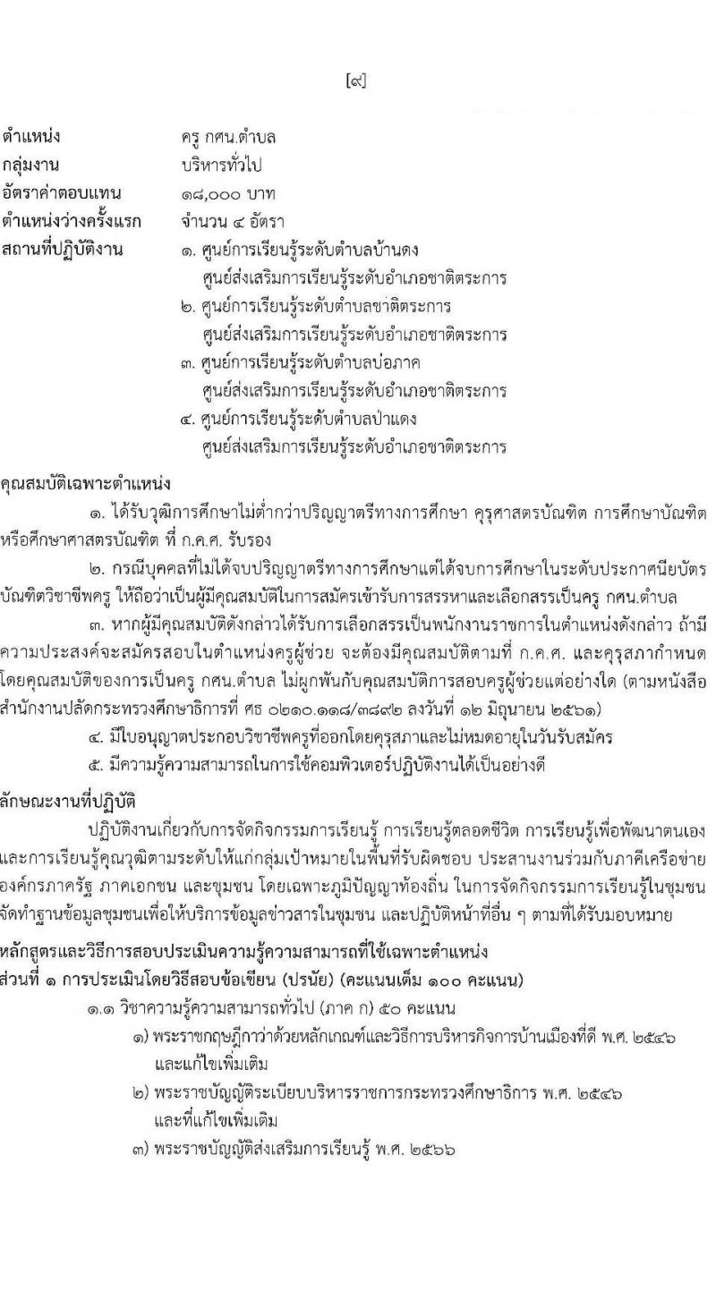 สำนักงานส่งเสริมการเรียนรู้ประจำจังหวัดพิษณุโลก รับสมัครบุคคลเพื่อเลือกสรรเป็นพนักงานราชการ 4 ตำแหน่ง 9 อัตรา (วุฒิ ป.ตรี) รับสมัครสอบด้วยตนเอง ตั้งแต่วันที่ 17-26 ก.พ. 2568 หน้าที่ 10